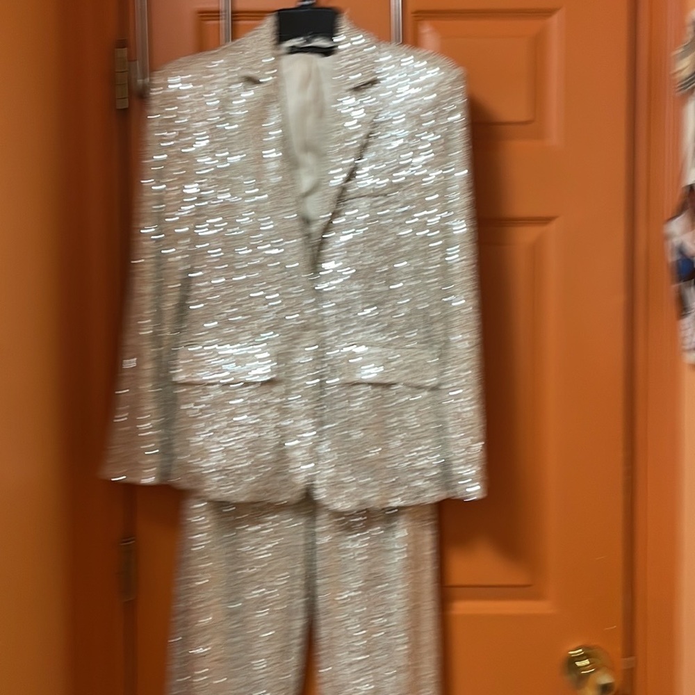 Single Breasted Sequin Embellished Champagne Blaz… - image 5